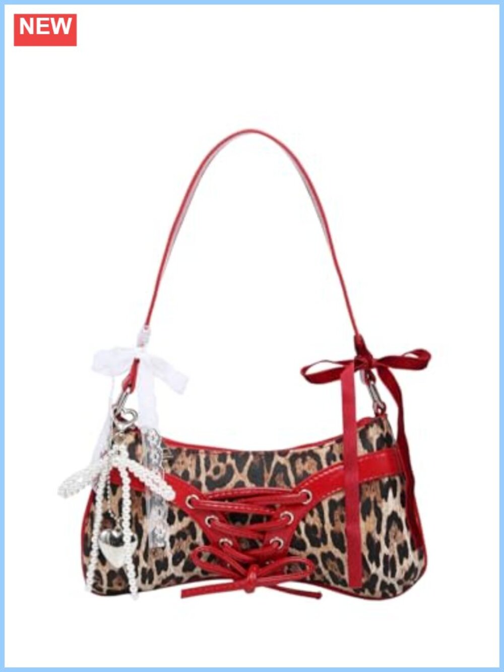 Y2K Faux Leather Bow Lace Shoulder Bag Purse